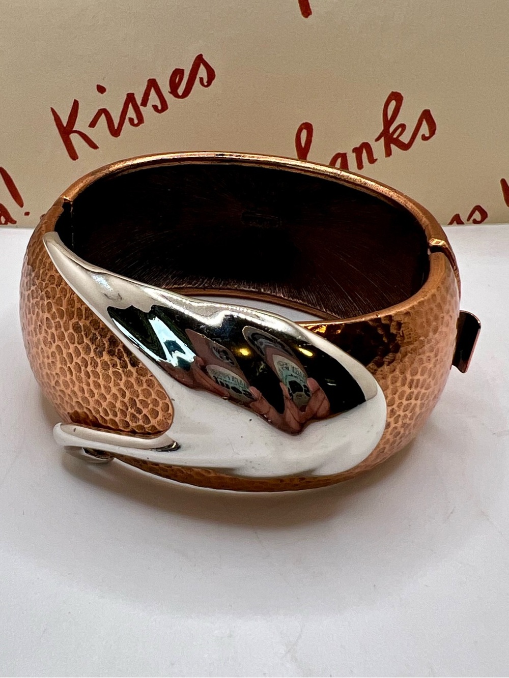 Monet Hammered Copper & SilverModernist Hinged Bracelet